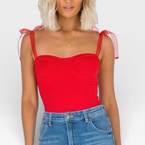 Princess Polly Jena double lined Red Bodysuit with Ribbon Tie Straps US 2
